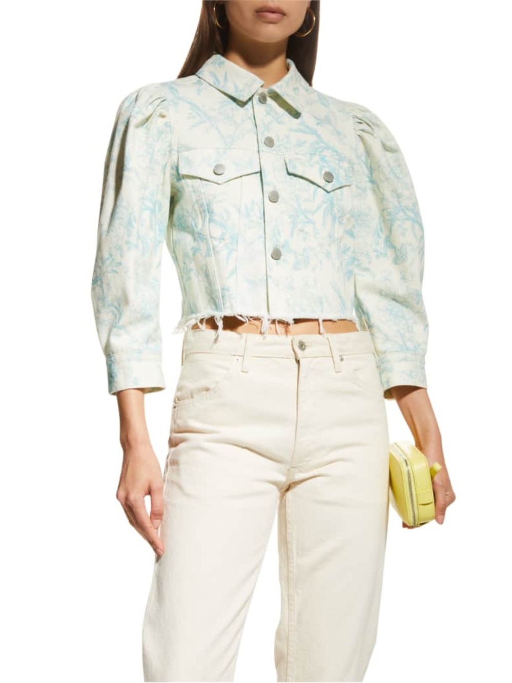 Alice + Olivia Lana Toile Puff Sleeve Cropped Denim Jacket S Cottagecore Bttrfly - Picture 5 of 12